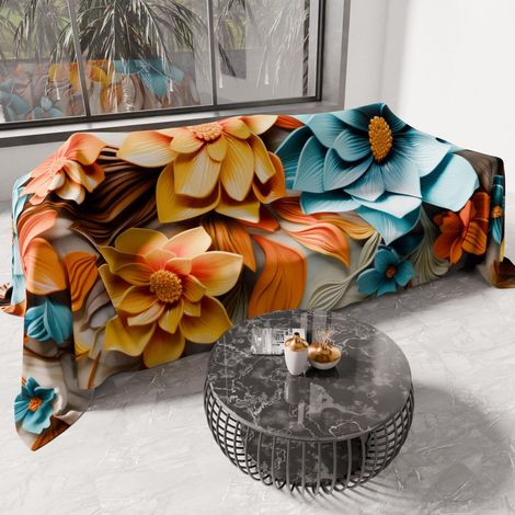 Drap de Protection en Microfibre Multi-Usage Anti-Taches 260x270 cm, Housse de Canapé, Couvre Lit, Couverture de Canape, Floral 05 16, 100% (1/5)