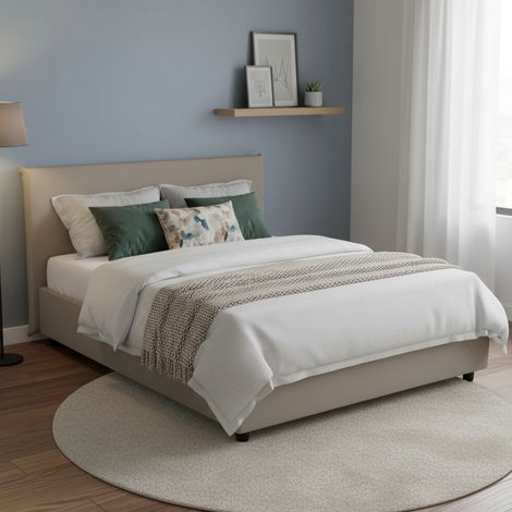 Dmora - Cama matrimonial Dak, Cama contenedor con tapizado en ecopiel, 100% Made in Italy, Apertura frontal, adecuado para colchón Cm 140x200, Tórtola (1/4)