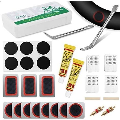 Kit Réparation Pneu Vélo - 29 pièces Patchs Auto-adhésifs sans Colle + 2 Râpes Métal - Convient pour Vélo Route VTT Ville (1/5)