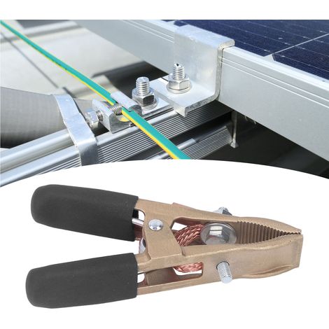 Erdungsklemme Typ A 500A komplett aus Kupfer, Erdungsklemme für Lichtbogenschweißmaschinen unter Argon-Schutzgas, mit schwarzer Lederhülle. (1/5)