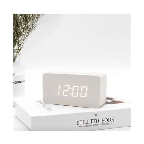 Digitaler Wecker aus Holz mit einstellbarer Helligkeit, Sprachsteuerung, rechteckiger LED-Uhr mit Anzeige von Uhrzeit und Temperatur, Wohnaccessoire (1/5)