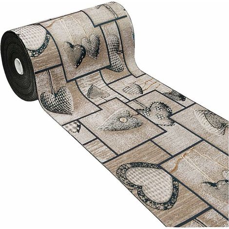 Tapis de Cuisine Tissu Gobelin Coureur Lavable Antidérapant Shabby Chic Coeurs Noir - 54x40 cm (1/5)