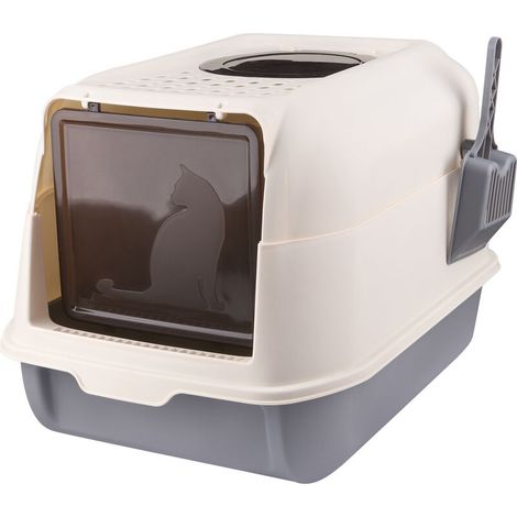 Bac a litiere pour Chat,Maison de Toilette Chat fermée,®,Caisse Chat litiere,Plastique (PP),Pelle,36 x 51 x 34 cm,gris (1/5)
