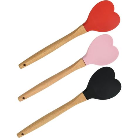Ustensile de cuisine en bois, en forme de cœur, avec manches en bois (1/4)