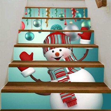 Autocollants d'escalier décoratifs de noël 3D, autocollants d'escalier, décor familial imperméable bonhomme de neige (1/3)