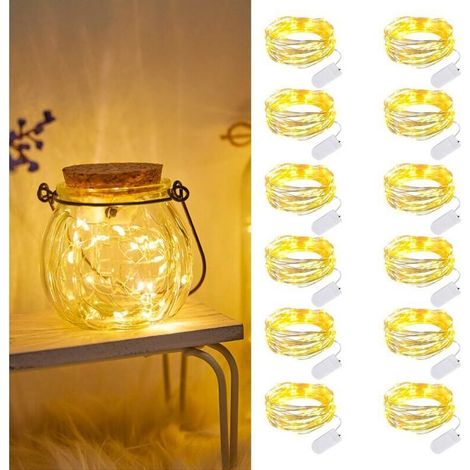 Confezione da 12 luci a LED a batteria, 2 m, 20 LED, mini luci a LED a batteria per bottiglie, matrimoni, feste, Natale [Classe energetica A] (1/4)