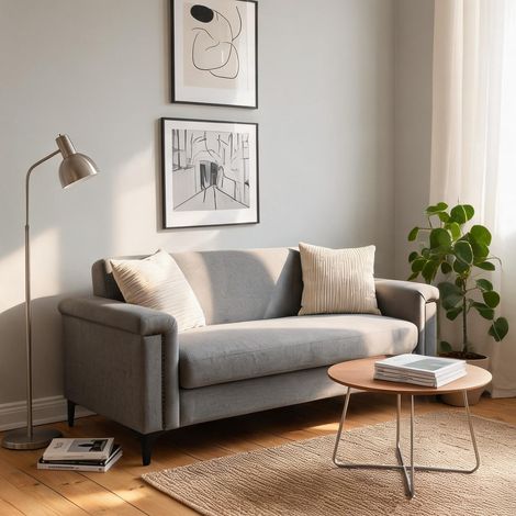 Canapé 2 places scandinave en lin gris clair 172 cm (1/5)