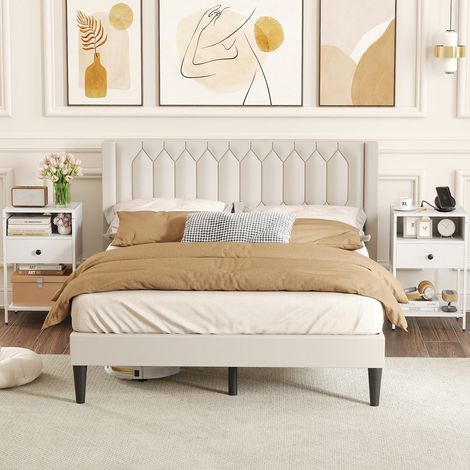 Lot de 2 tables de chevet blanches en bois et métal avec station de charge, tiroir et étagère, pour chambre et salon (1/5)
