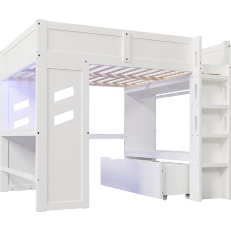 GagaGagaLit mezzanine Gaming 140x200 cm, bureau, LED, USB-C, blanc (1/5)