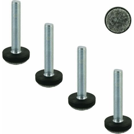 – Lot de 4 vérins réglables M8 x 50 mm – Acier et plastique – Patin feutre pour protection surfaces – Ajustement précis hauteur (1/2)