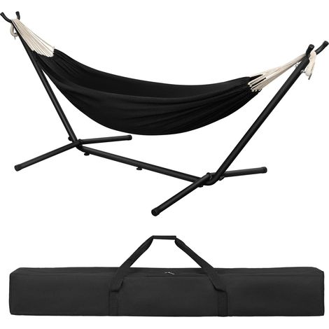 Tragbare Doppel-Hängematte mit robustem Ständer, 250 kg Tragkraft, 2 Personen, hängendes Schaukelbett für den Außenbereich, für Camping, Garten, 280 x 106 x 100 cm, Anthracite