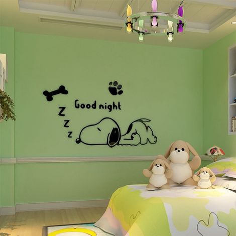 Sticker mural 3D cartoon chiot chien décoratif chambre enfant, autocollant papier relief mignon pour mur de chevet, art mural ludique (1/3)