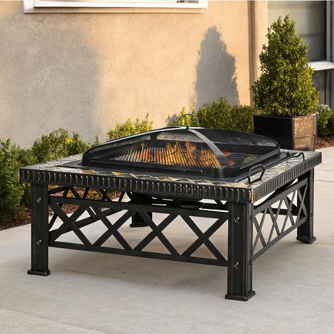 Brasero coloris noir en schiefer acier 76 x 76 x 47 cm (1/5)