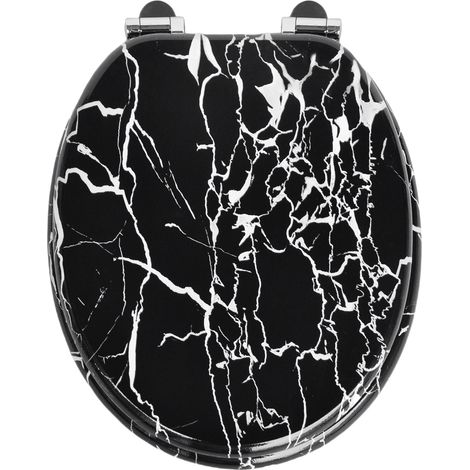 Abattant de toilette en MDF avec fermeture amortie, texture marbre noir (1/5)