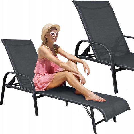 Silla de jard铆n plegable con respaldo ajustable, silla de playa de acero, silla de terraza. (1/5)