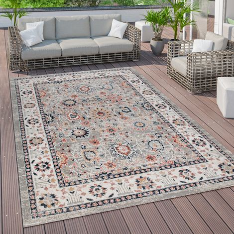 Paco Home Outdoor Teppich Vintage Balkon Terasse, Küchenteppich Flur Läufer versch. Farben u. Größen 60x100 cm, Grau