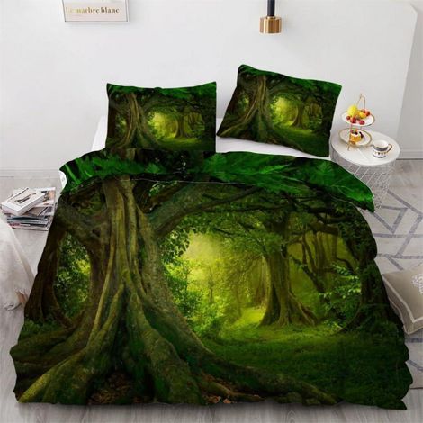 Bettwäsche-Set 155x220 cm 3-teilig Mikrofaser Wald Motiv mit Reißverschluss