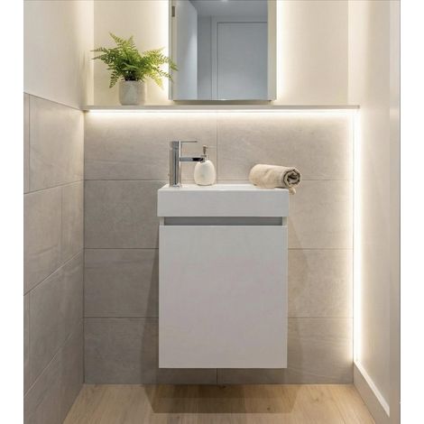 Meuble lave mains suspendu Bahamas 40 Blanc, avec vasque/lavabo intégré, design moderne, fixation murale stable, finition lisse, idéal pour une salle de bain contemporaine ou un espace d'accueil (1/3)