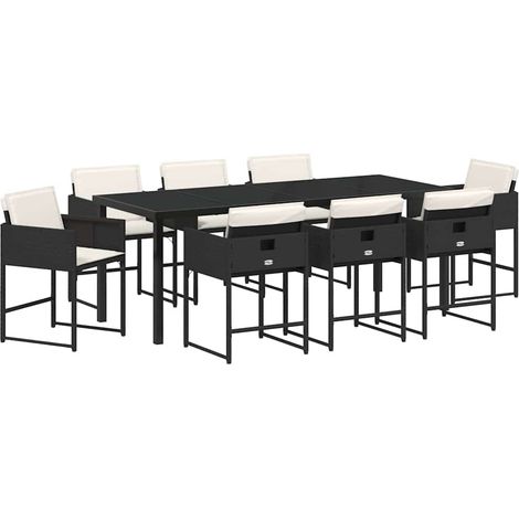Maison Exclusive - Set da Pranzo per Giardino con cuscino 9 pcs Nero polyrattan