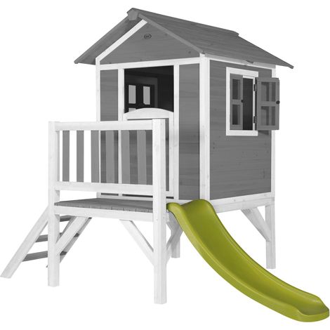 Axi Maison Enfant Beach Lodge Xl En Gris Avec Toboggan Vert Clair  Maison De Jeux En Bois Ffc Pour Les Enfants  Maisonnette / Cabane En Bois