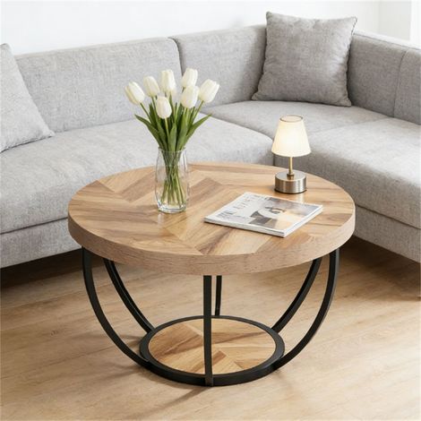 Table basse ronde de 80 cm avec 2 étagères, style industriel, idéale pour le salon ou comme table d'appoint moderne avec espace de rangement. (1/5)