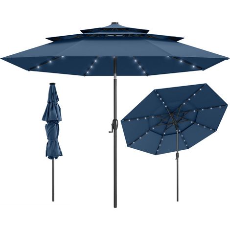 Ombrellone da giardino 313 x 248 cm con 32 luci LED inclinazione automatica design moderno in poliestere blu navy 200012993