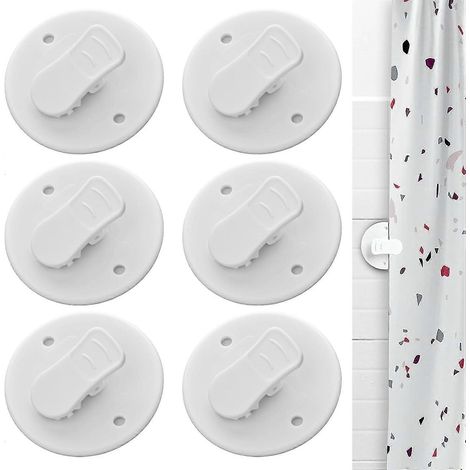 Lot de 6 pinces à rideaux de douche auto-adhésives et résistantes aux éclaboussures, pour fixer les rideaux de douche et les voilages fonction de réglage du poids incluse. (1/5)