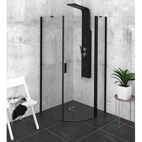 Cabine de douche ZOOM BLACK Quadrant 900x900mm, verre clair, droite (1/4)