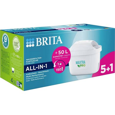 Carafe filtrante Brita Maxtra Pro 5+1 – Filtre 150 litres – Réduit herbicides et résidus pharmaceutiques – Eau fraîche et pure (1/6)
