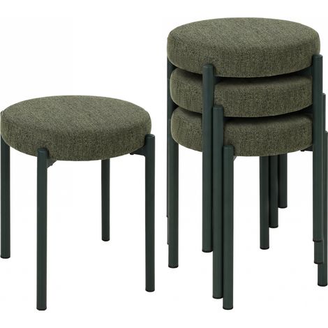 Lot de 4 Tabourets de Cuisine Ronds, Assise Rembourrée, sans Dossier, Empilables, Gain de Place, 45 x 45 x 47,5 cm, Vert Foncé (1/5)