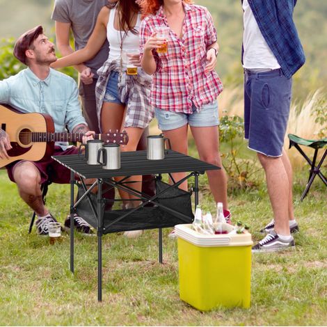 Mesa camping plegable con bolsa de malla gris OKMYHOME (1/3)