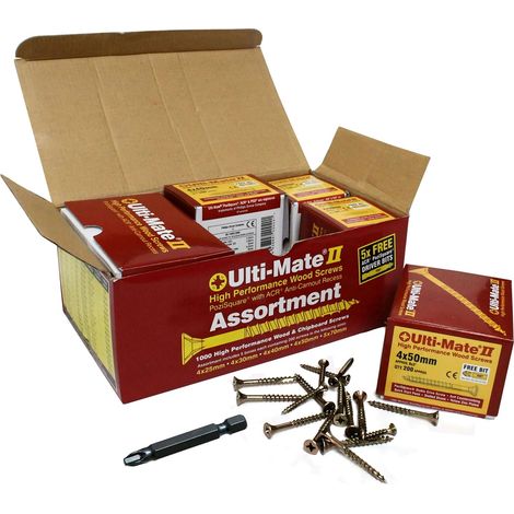 Ulti Lot de 18 vis à bois cruciformes à tige fendue 6 mm x 150 mm + embout gratuit