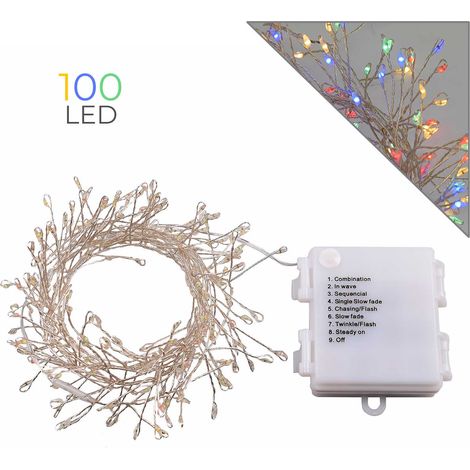 CATENA LUMINOSA NATALIZIA MULTICOLORE A BATTERIA CON 200 MICRO LED SU CAVO DI RAME DA 2 METRI - EFFETTO RAMO IDEALE PER INTERNI ED ESTERNI (1/4)