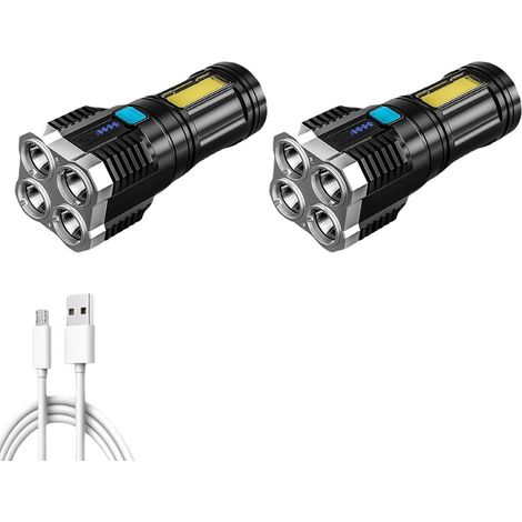 Lampe Torche LED Extérieure Rechargeable USB Super Lumineuse pour Pêche Randonnée Urgences 2 Pièces (1/5)