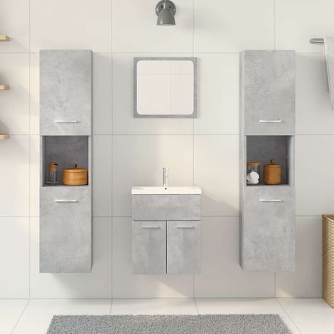 Ensemble meuble salle de bain 5 pièces gris béton avec lavabo, miroir et armoires - PANGIVO (1/5)