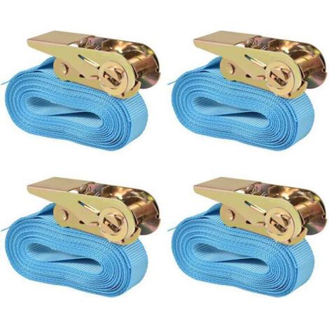 Sangle D'Arrimage À Cliquet - Polyester - 6 M - 25 Mm - 0,8 T - Conforme EN-12195-2 - Lot De 4 (1/4)