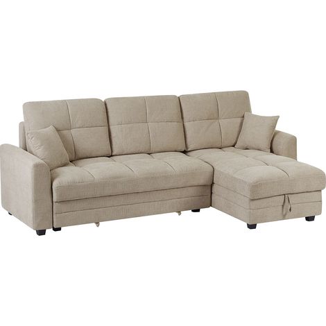 Divano angolare convertibile e reversibile in tessuto ciniglia beige LUMARIO (1/5)