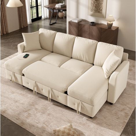 Divano letto estraibile con contenitore in chenille OKMYHOME (1/5)