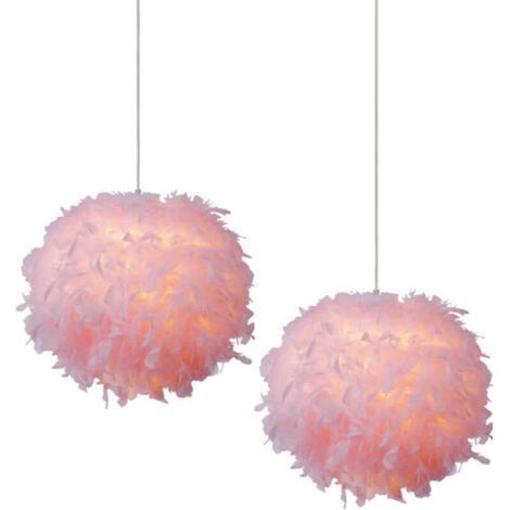 (2PCS) Modern Feather Pendant Lamp, Fluffy Feather Ceiling Light, Feather Lampshade, For Bedroom, Living Room, Wedding (Pink) (1/5)