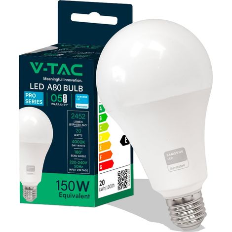 Ampoule LED culot E27 20W (équivalent 150W) A80-2452 Lumen - 4000K Blanc Neutre - Ouverture du faisceau lumineux 200° - Efficacité Maximale et Économie d'Énergie (1/5)