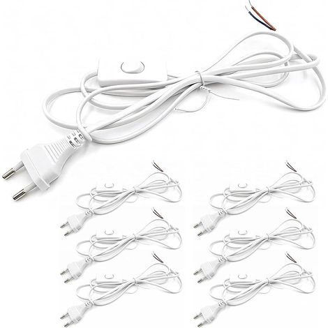 Lot de 6 câbles avec prises, cordons d'alimentation Blanc de 1,8 mètre, câbles de connexion avec prises, cordons d'alimentation avec interrupteur, pour ampoules, lampes, lampes de table et lampadaires (1/5)