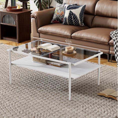 Couchtisch aus gehärtetem Glas mit Stauraum MDF grau/weiß OKMYHOME (1/5)