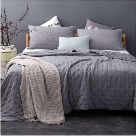 Jeté de lit gris capitonné style lin lavé - 230x250cm - Gris