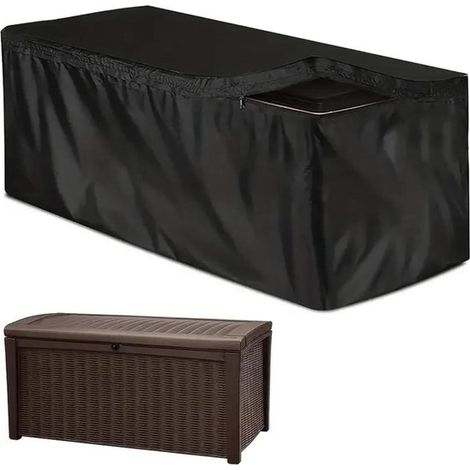 Housse de protection pour coffre de jardin - Housse de rangement pour terrasse - Protège le mobilier - Matériau imperméable - 123 x 62 x 55 cm - Noir (1/5)