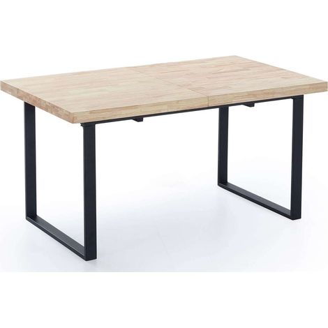Mesa extensible Natural de estilo Industrial Roble nordish/negro 76 cm(alto)140-180 cm(ancho)80 cm(largo) (1/5)