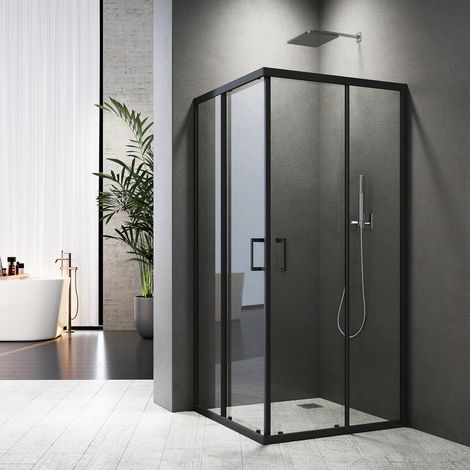 Duschkabine Schwarz 80x90x185cm Eckeinstieg Doppel Schiebetür Duschabtrennung Duschwand 6mm ESG Sicherheitsglas (1/5)