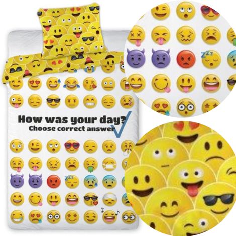 Biancheria da letto per ragazzi 140x200 con emoticon sorridenti, stampa fronte-retro in cotone (1/2)