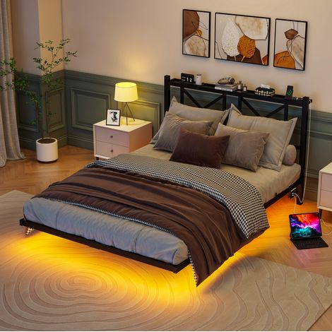 Bett Doppelbett schwebend 140x200 LED Metall HAVRYA (1/5)