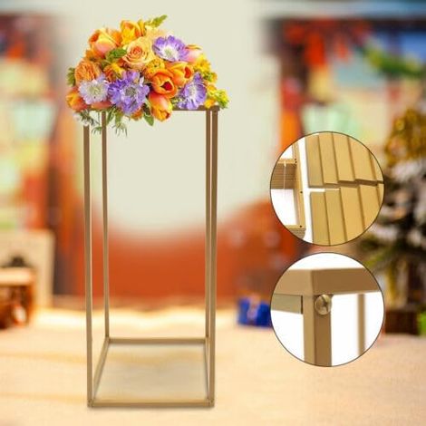 Set von 10 goldenen Metallvasen für Hochzeiten - Hochzeitstisch Mittelstück - Bodensäulen - Geometrische Vase - Rechteck - Blumenrakete - Haushalt - 80 cm