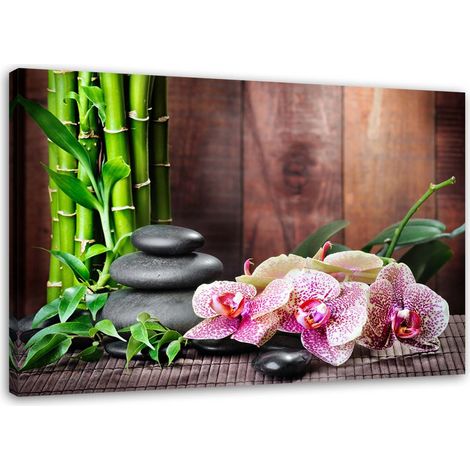 Tableau sur toile Orchidées Bambou Pierres Zen 60x40 (1/5)